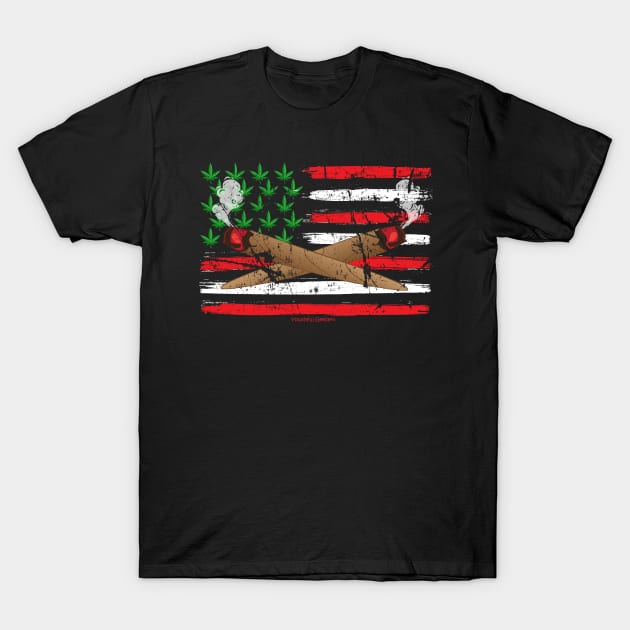 American Flag Blunt Weed Lovers Design T-Shirt by YouthfulGeezer